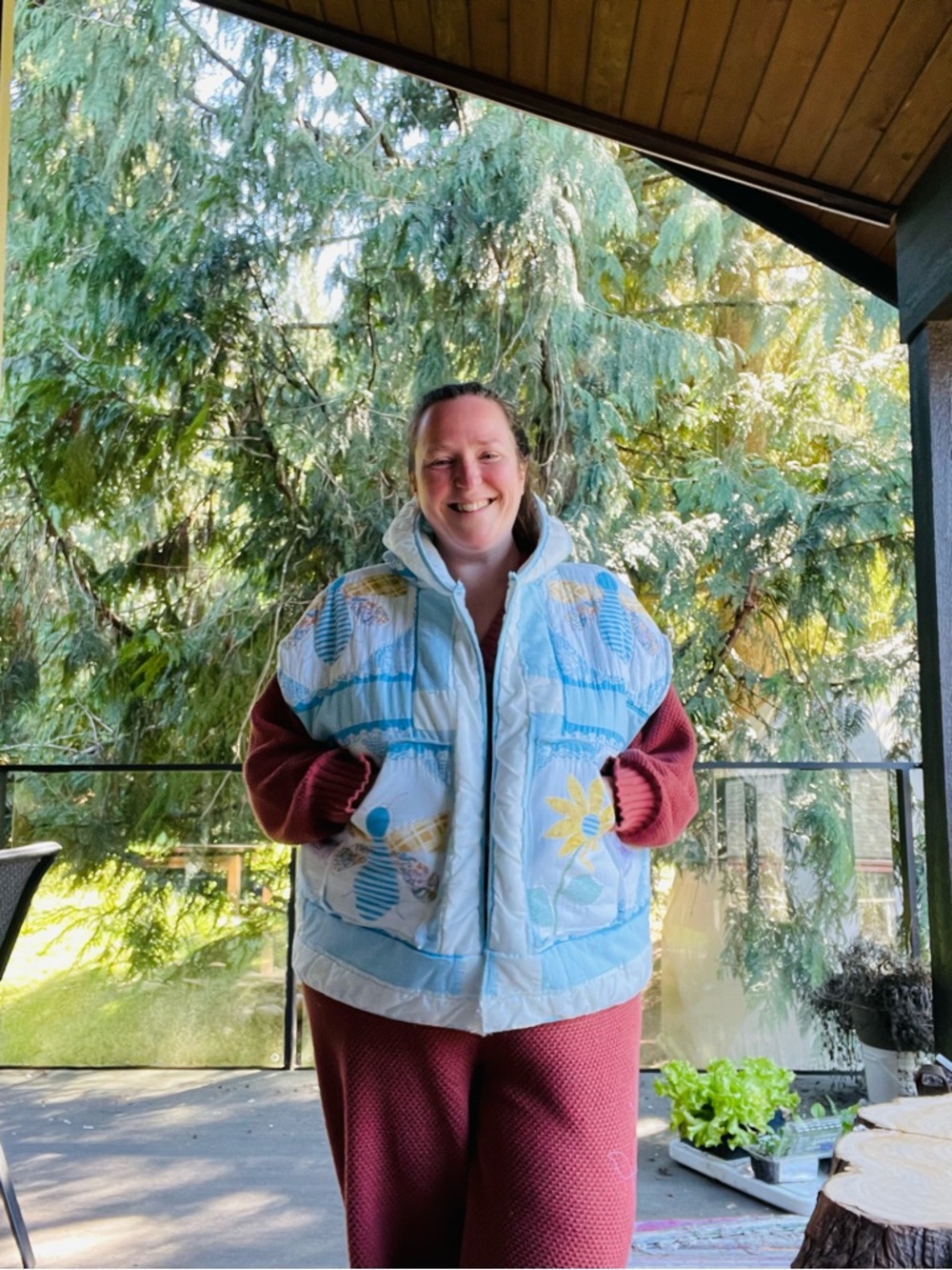 Handmade patchwork dragonfly quilt hooded vest OS